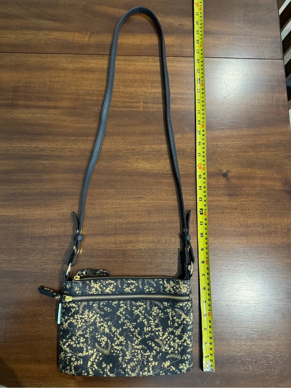 PAPAYA! Art Black Gold Floral Botanical Vegan Leather Crossbody Bag NWOT